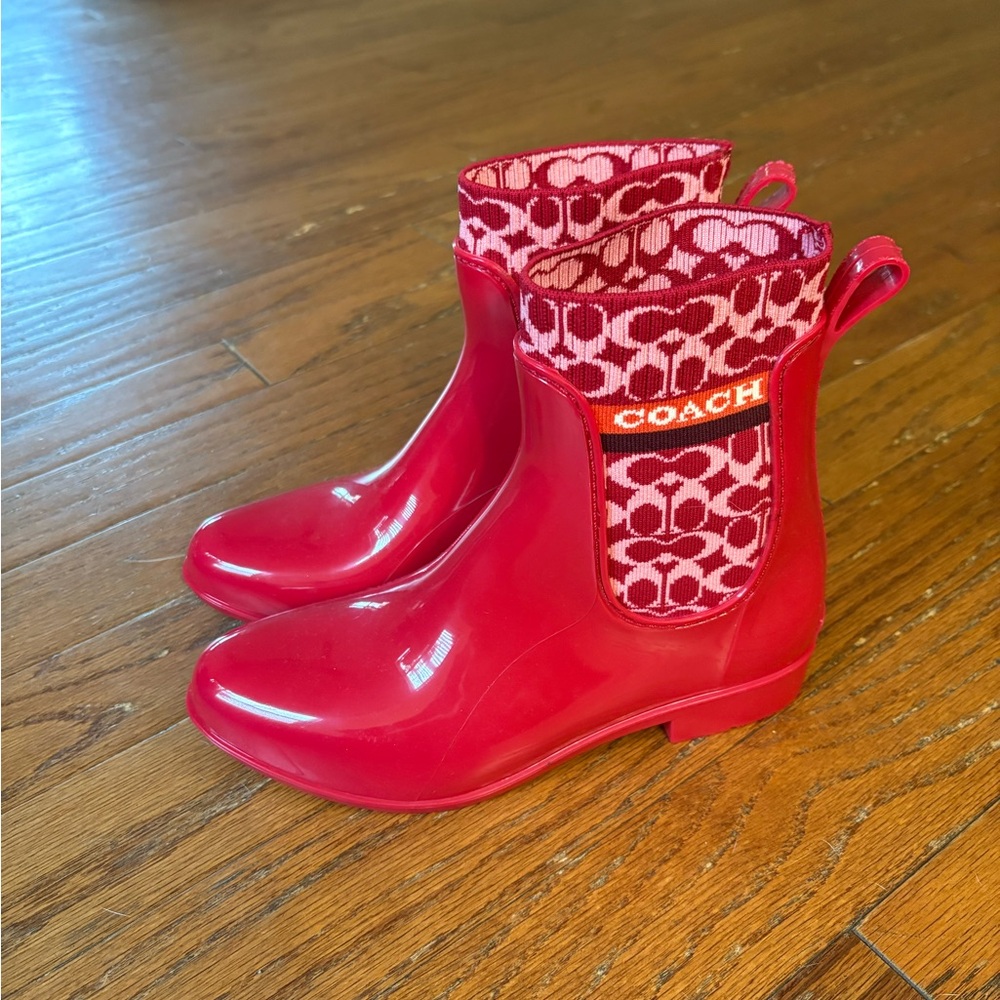 Coach Women’s Rivington Red Rain Booties